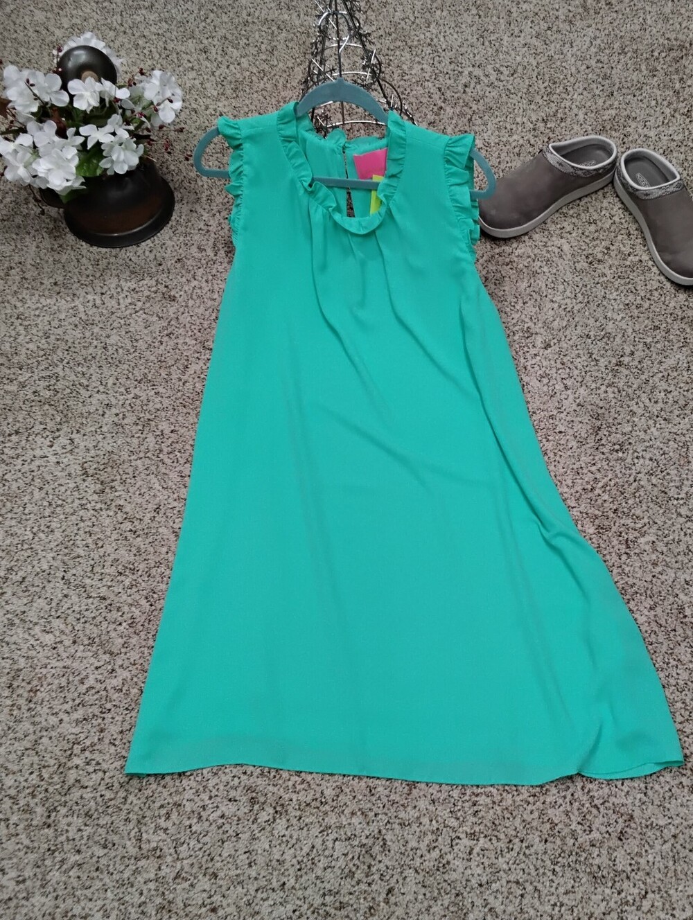 4058 Size XL Lilly Pulitzer Teal Ruffle-Trim Lined Sleeveless Dress